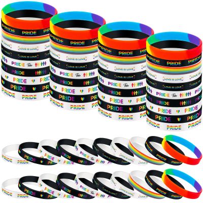Deekin 60 Pcs Gay Pride Silicone Bracelet Bulk Rainbow Wristband LGBT Rainbow Bracelets Party Favor Gifts for Parades Festival