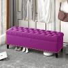 Velvet Storage Bench, Deluxe Storage Footstool, End of Bed Bench, Bench with Buttons,Purple,120X40X45Cm(47X16X18Inch) view 1