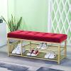 Luxury Entrance Bench Shoe Rack, Comfort Shoe Stool Velvet Upholstered Bench Seat, Living Room Furniture Shoe Storage Table,Red,60X35X45Cm(24X14X18Inch) view 1