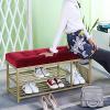 Luxury Entrance Bench Shoe Rack, Comfort Shoe Stool Velvet Upholstered Bench Seat, Living Room Furniture Shoe Storage Table,Red,60X35X45Cm(24X14X18Inch) view 4