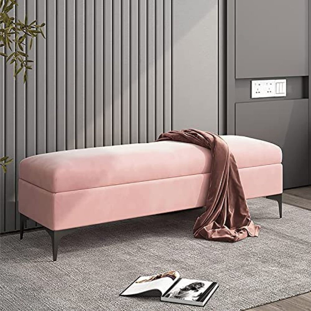 Storage Bench, Velvet upholstered Footbed Bench, Premium Locker Bedroom Bench with Storage, Hallway Shoe Bench,Pink,90x40x43cm(35x16x17inch)