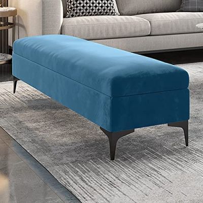 Storage Bench, Velvet upholstered Footbed Bench, Premium Locker Bedroom Bench with Storage, Hallway Shoe Bench,Blue,90x40x43cm(35x16x17inch)