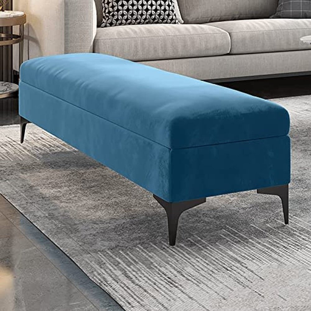 Storage Bench, Velvet upholstered Footbed Bench, Premium Locker Bedroom Bench with Storage, Hallway Shoe Bench,Blue,90x40x43cm(35x16x17inch)