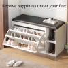 Shoe Bench with PU Cushion and Flip Drawer, MDF Shoe Storage Cabinet with Adjustable Shelves, Storage Bench Shoe Organizer for Entryway,Hallway, 100/80 * 24/30 * 45CM,B,2F100CM view 3