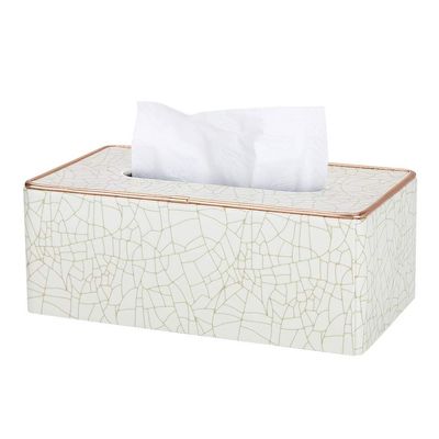 Tissue Box Cover Marble Golden Rim Tissue Box Desktop Washroom Napkin Towel Holder Office Desk Tissue Protected Case Metal Edge Ice Crack Boxes Holds Boxes of Tissues (Color : 1950 beige yellow)