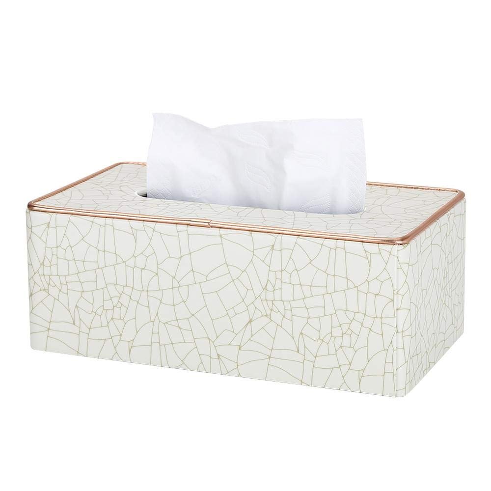 Tissue Box Cover Marble Golden Rim Tissue Box Desktop Washroom Napkin Towel Holder Office Desk Tissue Protected Case Metal Edge Ice Crack Boxes Holds Boxes of Tissues (Color : 1950 beige yellow)