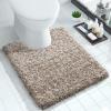 Yimobra Toilet Rugs U Shaped Washable 24x20, Ultra Soft and Water Absorbent Bath Mats, Non Slip Fluffy Shaggy Luxury Microfiber Contour Bath Rugs for Toilet, Dry Quick, Light Brown and White view 1