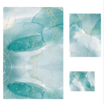 3 Piece Bath Towel Set, Ombre Turquoise Marble Luxury Towels Set for Bathroom Soft Bath Shower Towels Absorbent Bathroom Towels(1Bath Towel 1Hand Towel 1Washcloth) Yellow Lines Modern Boho Art