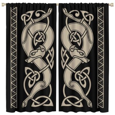 Celtic Wolf Blackout Curtains,Celtic Style Ethnic Symbol Window Drapes,Retro Viking Ancient Mythical Animal Blackout Curtains for Living Room Bedroom 84x84in