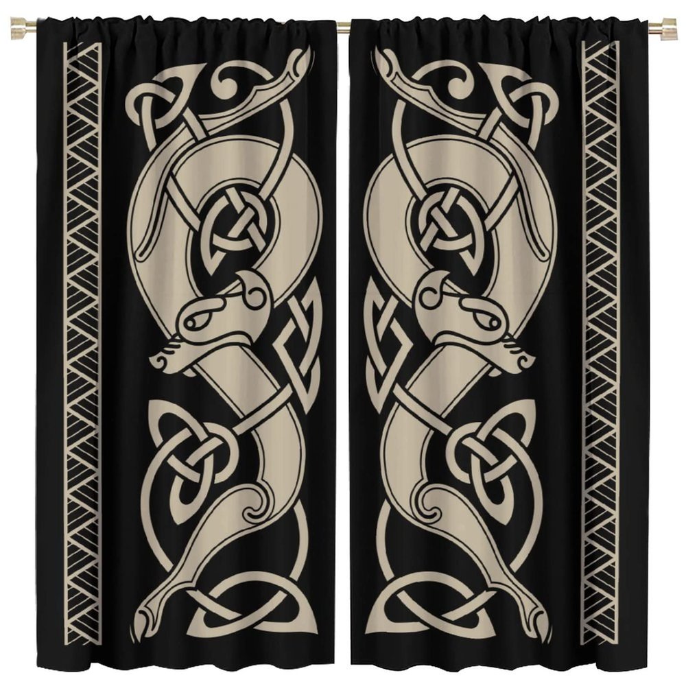 Celtic Wolf Blackout Curtains,Celtic Style Ethnic Symbol Window Drapes,Retro Viking Ancient Mythical Animal Blackout Curtains for Living Room Bedroom 84x84in