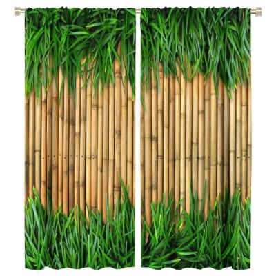Green and Brown Curtains, Bamboo and Grass Inspired Summer Eco Japan, Bedroom Living Room Decor Room Noise Reduction Darkening, 2 Sets of Panels, 22.5x63 Inch. Sand Green