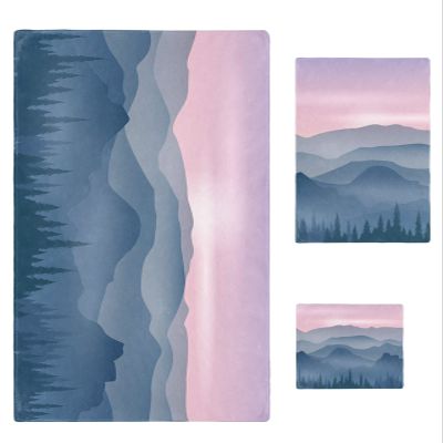 3 Piece Bath Towel Set, Ombre Peak Mountains Luxury Towels Set for Bathroom Soft Bath Shower Towels Absorbent Bathroom Towels(1Bath Towel 1Hand Towel 1Washcloth) Forest Clouds Landscape Silhouette