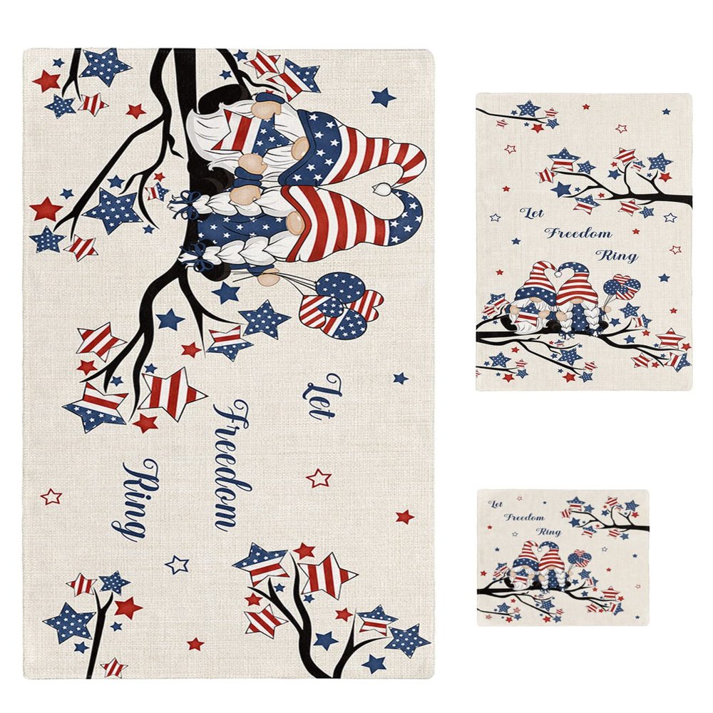 3 Piece Bath Towel Set, 4th of July Luxury Towels Set for Bathroom Soft Bath Shower Towels Absorbent Bathroom Towels(1Bath Towel 1Hand Towel 1Washcloth) Independence Day Gnomes Stars Rustic Burlap