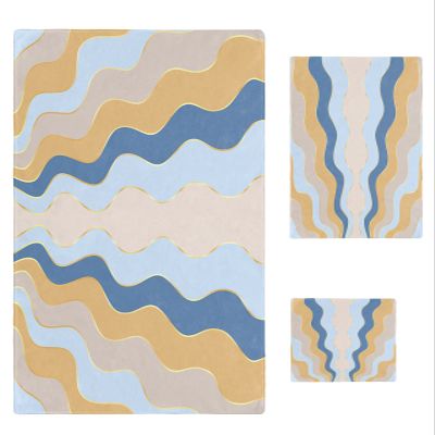 3 Piece Bath Towel Set, Ombre Ripple Luxury Towels Set for Bathroom Soft Bath Shower Towels Absorbent Bathroom Towels(1Bath Towel 1Hand Towel 1Washcloth) Abstract Geometric Blue Yellow Texture