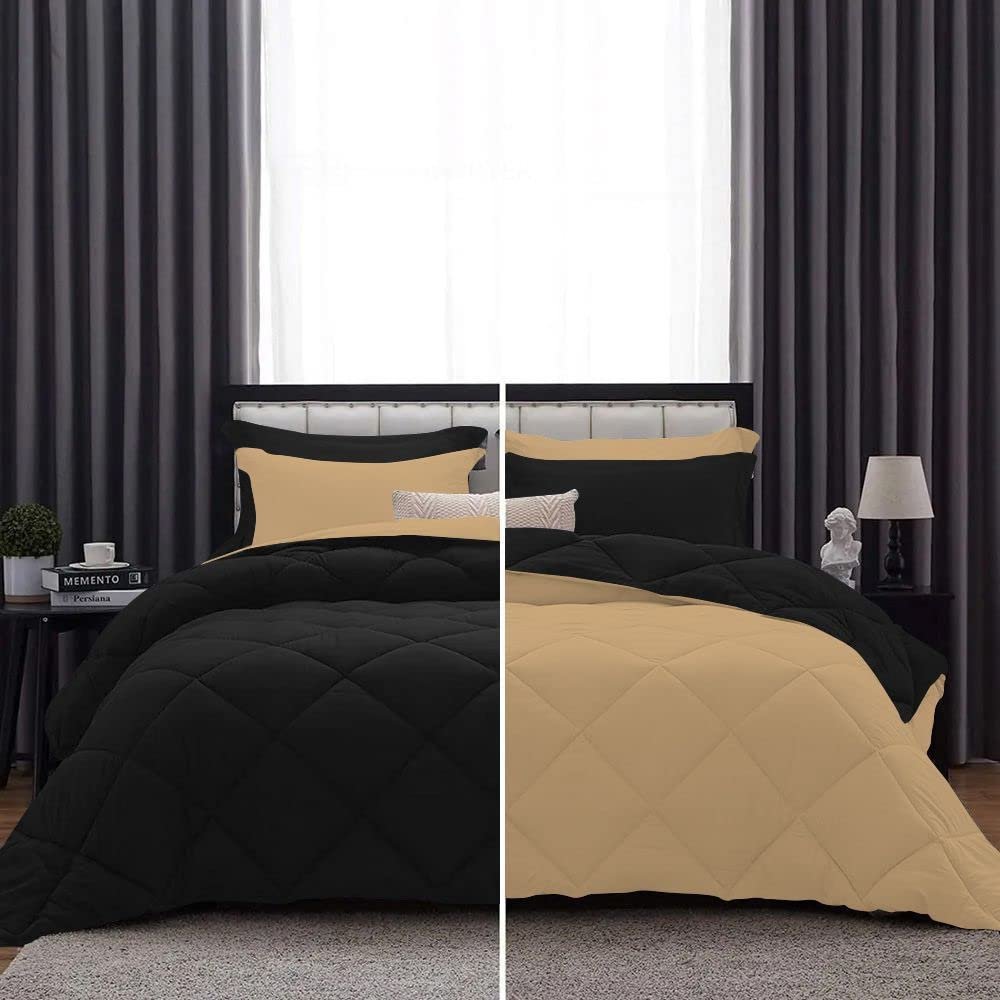 International Sheets 1 Piece Reversible Diamond Pattern Comforter Premium Super Soft 550 GSM All Season 1000 TC, 100% Egyptian Cotton Super King Size Taupe/Black Solid Color