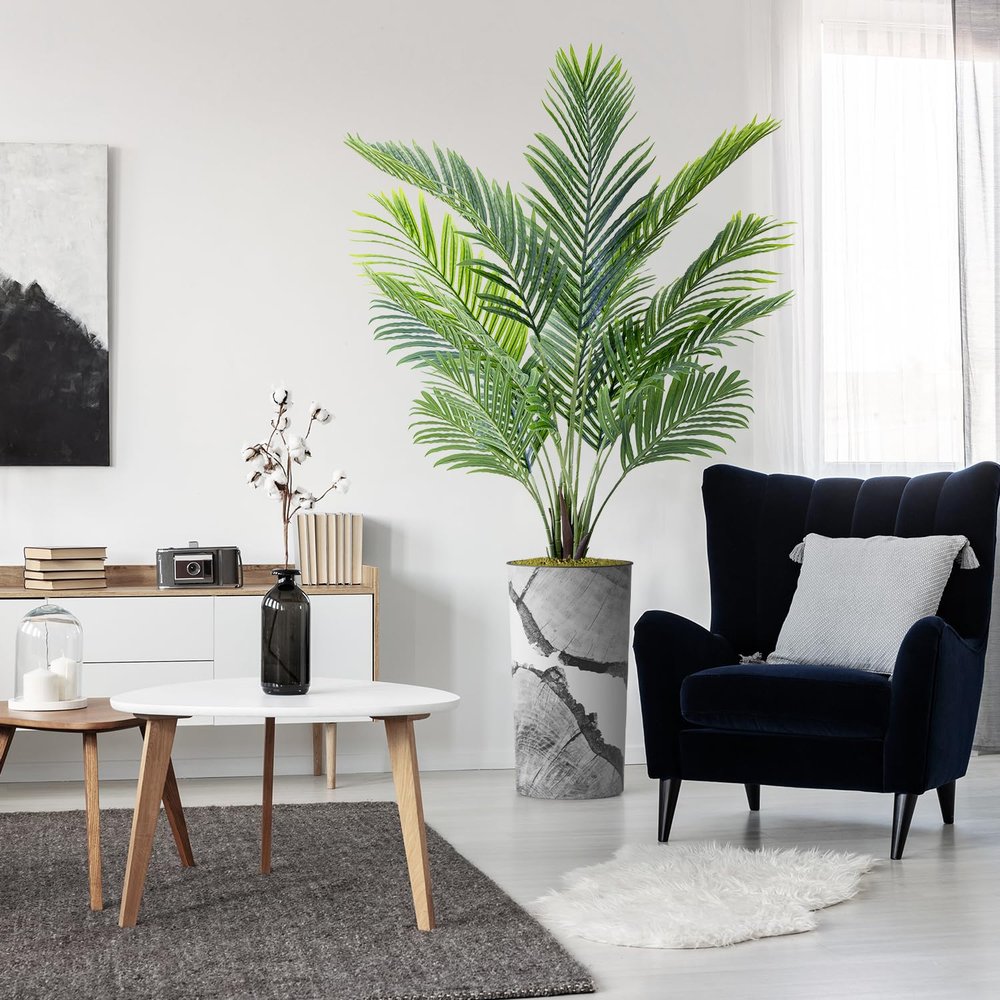 Artificial Tree in Black & White Close Up Planter, Fake Areca Tropical Palm Silk Tree for Indoor and Outdoor Home Decoration - 66" Overall Tall (Plant Pot Plus Tree)