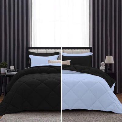 International Sheets 1 Piece Reversible Diamond Pattern Comforter Premium Super Soft 550 GSM All Season 1000 TC, 100% Egyptian Cotton Super King Size Light Blue/Black Solid Color