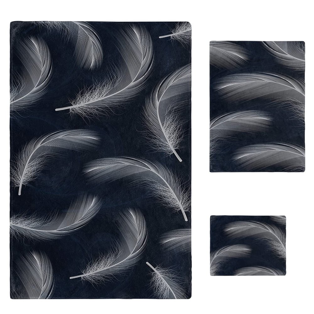 3 Piece Bath Towel Set, White Feather Luxury Towels Set for Bathroom Soft Bath Shower Towels Absorbent Bathroom Towels(1Bath Towel 1Hand Towel 1Washcloth) Abstract Modern Art Black Blue Texture