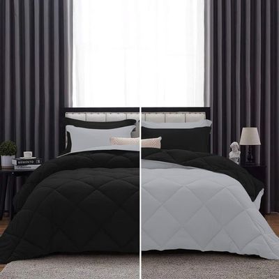 International Sheets 1 Piece Reversible Diamond Pattern Comforter Premium Super Soft 550 GSM All Season 1000 TC, 100% Egyptian Cotton Twin/Twin XL Size Silver/Black Solid Color