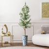 Artificial Tree in Blue and White Planter, Fake Olive Silk Tree for Indoor and Outdoor Home Decoration - 68" Overall Tall (Plant Pot Plus Tree) view 1
