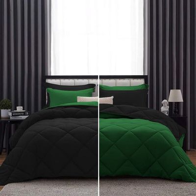 International Sheets 1 Piece Reversible Diamond Pattern Comforter Premium Super Soft 550 GSM All Season 1000 TC, 100% Egyptian Cotton Oversized Super King Size Green/Black Solid Color