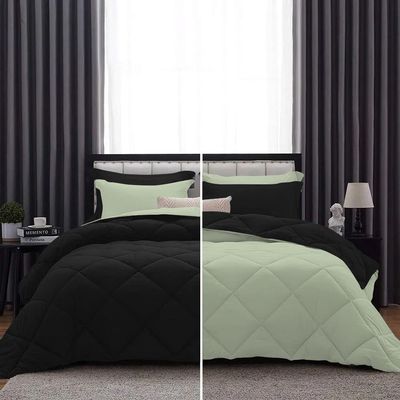 International Sheets 1 Piece Reversible Diamond Pattern Comforter Premium Super Soft 550 GSM All Season 1000 TC, 100% Egyptian Cotton Oversized Super King Size Light Sage/Black Solid Color