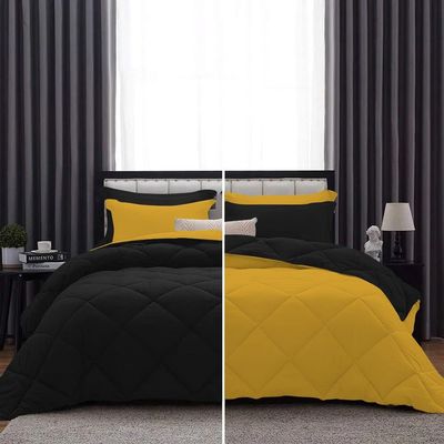 International Sheets 1 Piece Reversible Diamond Pattern Comforter Premium Super Soft 550 GSM All Season 1000 TC, 100% Egyptian Cotton Oversized Super King Size Gold/Black Solid Color