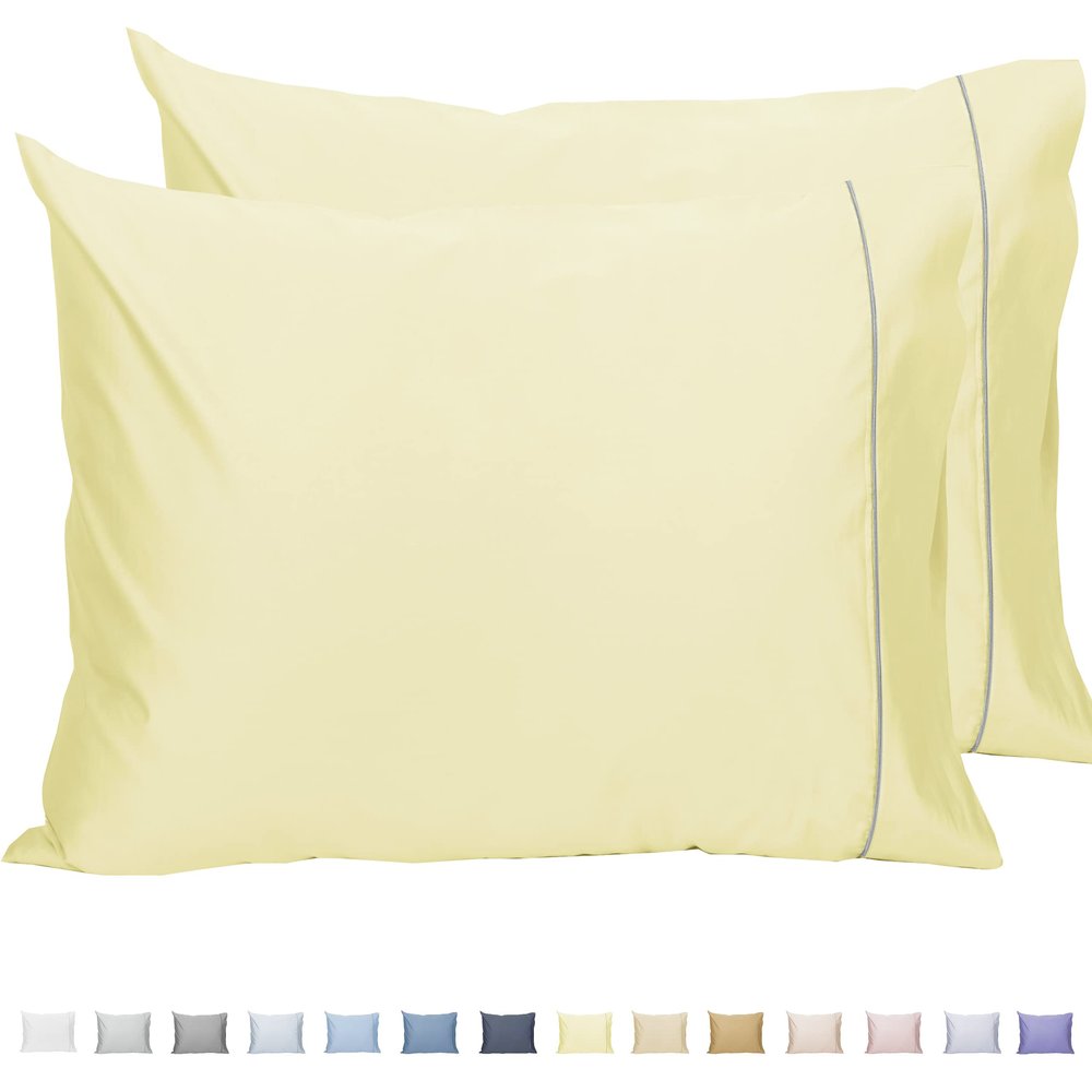 Sunflower Pillow Cases King Set of 2, 100% Cotton King Pillowcases, 2040 inches with Silver Trim, Soft and Breathable, Solid Light Beige
