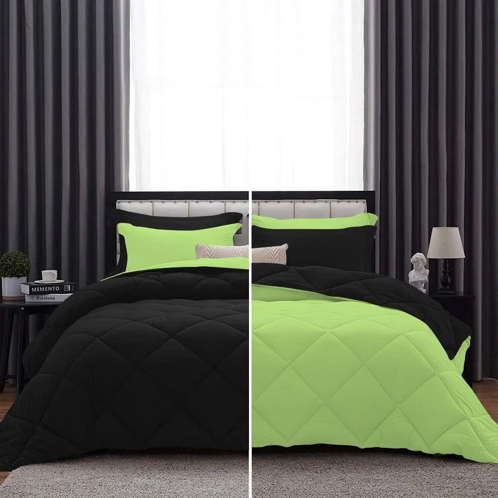 International Sheets 1 Piece Reversible Diamond Pattern Comforter Premium Super Soft 550 GSM All Season 1000 TC, 100% Egyptian Cotton Oversized Super King Size Sage/Black Solid Color