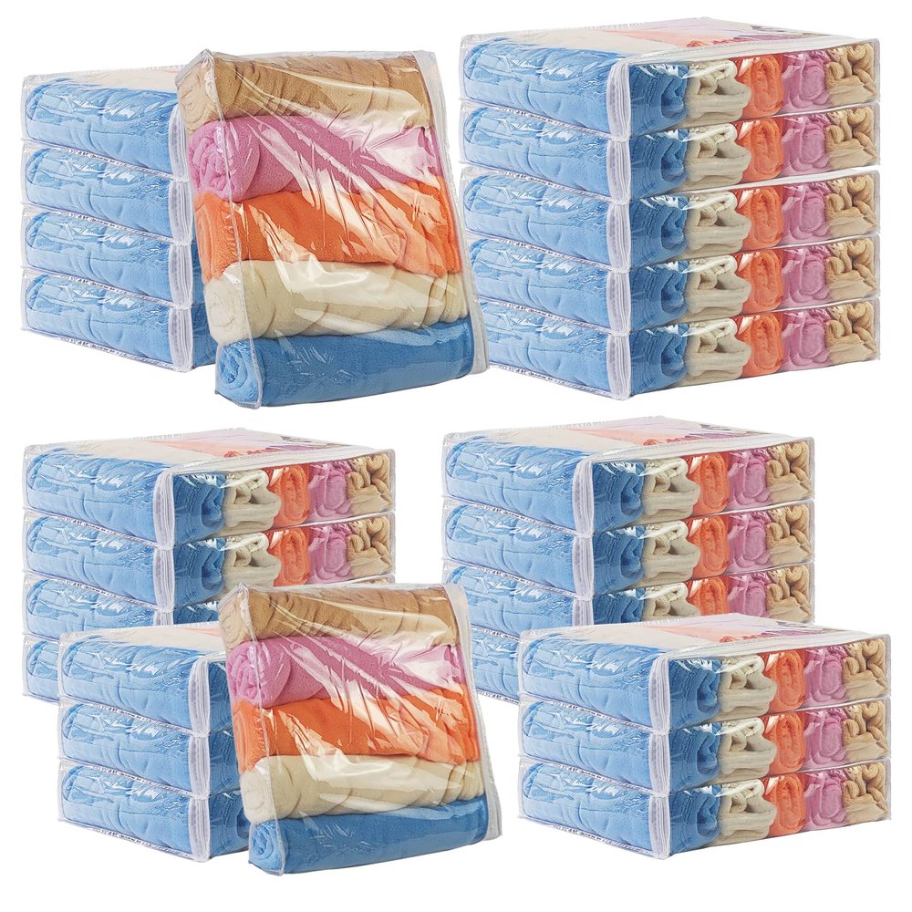 25Pcs Clear Vinyl Zippered Storage Bags - Blanket & Bed Sheet Organizer for Closet Linen & Sweater