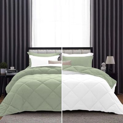 International Sheets 1 Piece Reversible Diamond Pattern Comforter Premium Super Soft 550 GSM All Season 1000 TC, 100% Egyptian Cotton King/California King Size Light Sage/White Solid Color