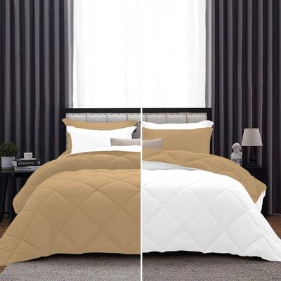 International Sheets 1 Piece Reversible Diamond Pattern Comforter Premium Super Soft 550 GSM All Season 1000 TC, 100% Egyptian Cotton King/California King Size Taupe/White Solid Color