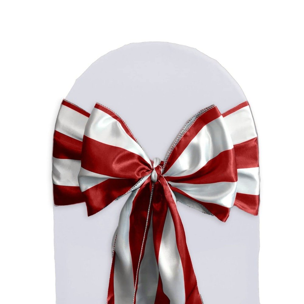 10 Pack of Satin Chair Sashes Ribbon Bow Wedding Banquet Decor (Red/White Striped)