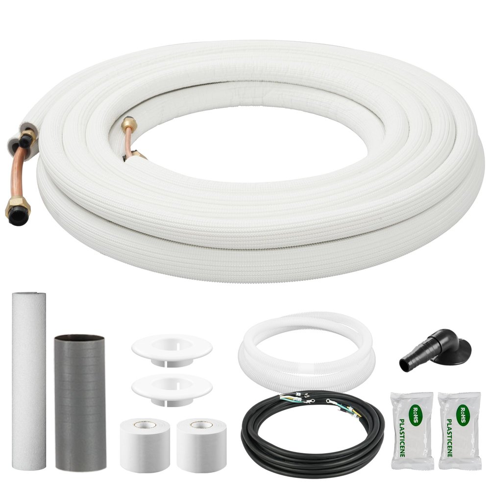 DELLA 25 Ft Mini Split Line Set, Includes 3/8" & 1/4" O.D. Copper Pipes with Flared Nuts and a 3/8" Thick White PE Insulated Coil, Perfect for Mini Split AC and Other HVAC Systems