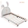 Cute Upholstered Leather Bed with Rabbit Ornament,Twin Size Platform Bed with Headboard and Wood Slats,Suitable for Kids Toddlers Boys Girls Bedroom Use (White@Q) view 2