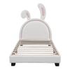 Cute Upholstered Leather Bed with Rabbit Ornament,Twin Size Platform Bed with Headboard and Wood Slats,Suitable for Kids Toddlers Boys Girls Bedroom Use (White@Q) view 4