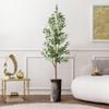 Artificial Tree in Black White Wood Tree Rings Pattern Planter, Fake Olive Silk Tree for Indoor and Outdoor Home Decoration - 68" Overall Tall (Plant Pot Plus Tree) view 1