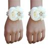 Cileruide Satin Rose Bridal Wrist Corsage 2pcs Set Hand Flower for Wedding Bride Bridesmaid Mother Sisters Wristband for Prom, Homecoming, Quinceanera, Tea Party, Bridal Shower, Formal Dinner, Ivory view 1