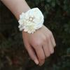 Cileruide Satin Rose Bridal Wrist Corsage 2pcs Set Hand Flower for Wedding Bride Bridesmaid Mother Sisters Wristband for Prom, Homecoming, Quinceanera, Tea Party, Bridal Shower, Formal Dinner, Ivory view 2