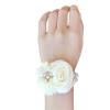 Cileruide Satin Rose Bridal Wrist Corsage 2pcs Set Hand Flower for Wedding Bride Bridesmaid Mother Sisters Wristband for Prom, Homecoming, Quinceanera, Tea Party, Bridal Shower, Formal Dinner, Ivory view 3