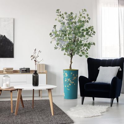 Artificial Tree in Almond Blossom Tree Pattern Planter, Fake Eucalyptus Silk Tree for Indoor and Outdoor Home Decoration - 66" Overall Tall (Plant Pot Plus Tree)