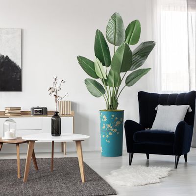 Artificial Tree in Almond Blossom Tree Pattern Planter, Fake Bird of Paradise Silk Tree for Indoor and Outdoor Home Decoration - 67" Overall Tall (Plant Pot Plus Tree)