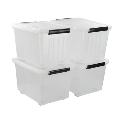Asking 4-Pack Clear Large 50 L Plastic Storage Boxes, Plastic Storage Bins with Wheels