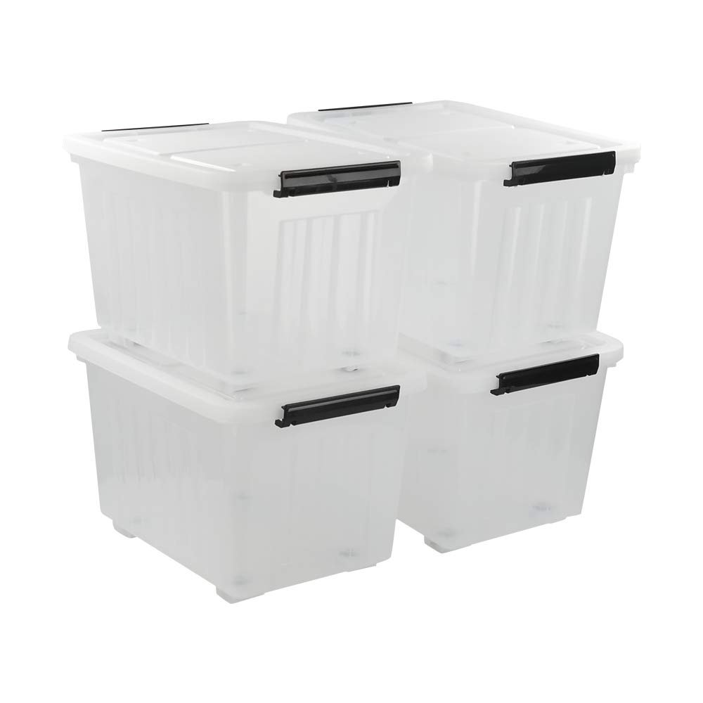 Asking 4-Pack Clear Large 50 L Plastic Storage Boxes, Plastic Storage Bins with Wheels