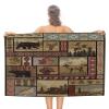 Kazynee Vintage Deer Bear Farmhouse Beach Towel,Retro Cabin Lake Country Lodge Moose Microfiber Beach Towel, Extra Large Adult Beach Towel. view 1