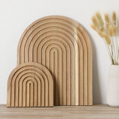 2 Pcs Decorative Wood Cutting Board Wooden Rainbow Decor Boho Kitchen Decor Serving Trays Cutting Chopping Block for Home Kitchen Farmhouse Decoration Wall Shelf Mantel(Wood Color,Acacia)