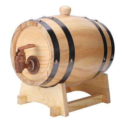 1.5L Whiskey Barrel Dispenser Large Capacity Pine Wood Aging Barrels Retro Red Wine Barrel Bucket Keg Storage Container with Bracket Faucet,for Wine Brandy Whiskey Tequila(9.4x6.3x9.1in )(1.5L)
