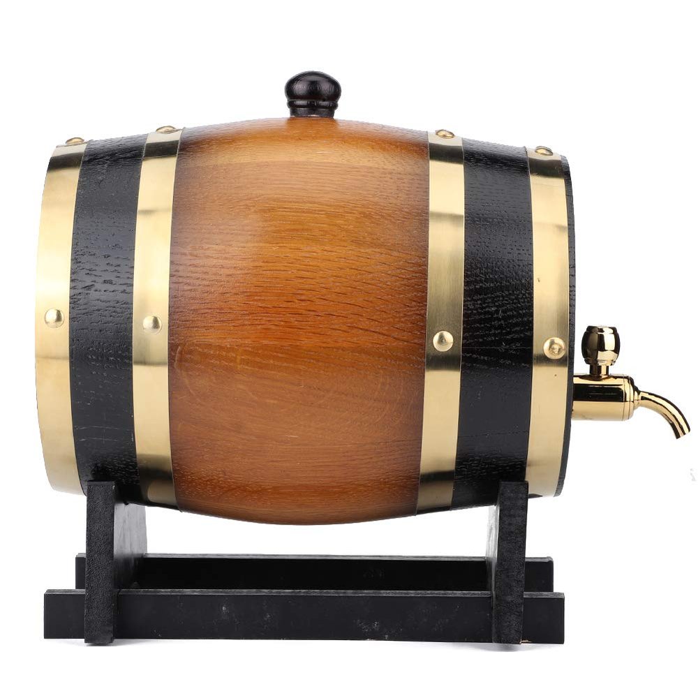 3L Whiskey Barrel Dispenser Large Capacity Oak Wood Aging Barrels Retro Red Wine Barrel Bucket Keg Storage Container with Bracket Faucet,for Wine Brandy Whiskey Tequila(11.8 x 7.5 x 9.8 inch)