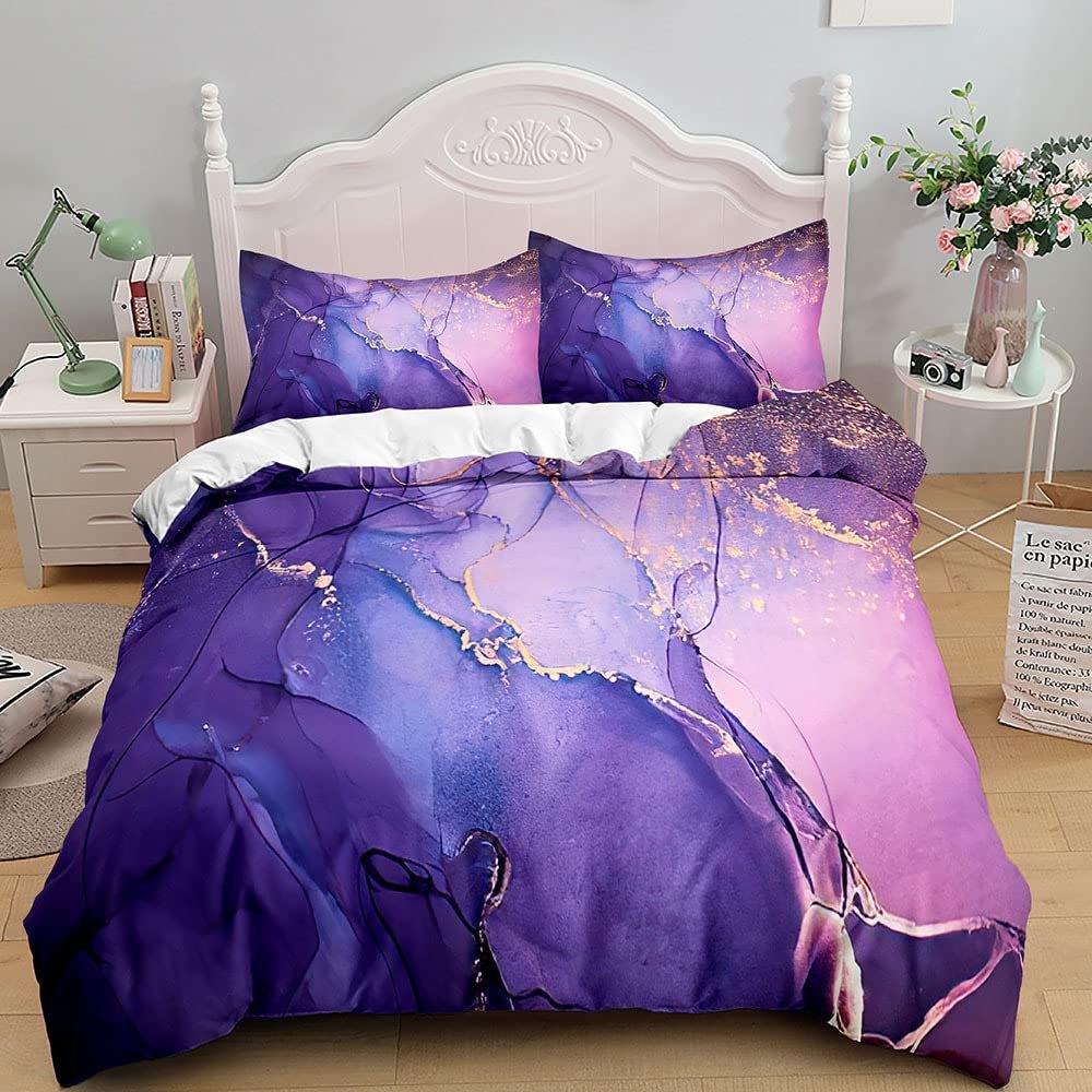 Albideyaa Purple Lilac Marble Comforter Cover Set King Size Watercolor Abstract Art Marbling Bedding Duvet Cover Set Modern Soft Kids Adult Quilt Cover Set with 2Pillowcase