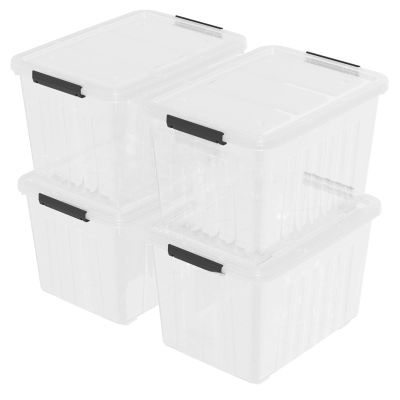 Qqbine 70 Quart Large Clear Storage Bins, Plastic Storage Box with Lids and Wheels, 4 Packs